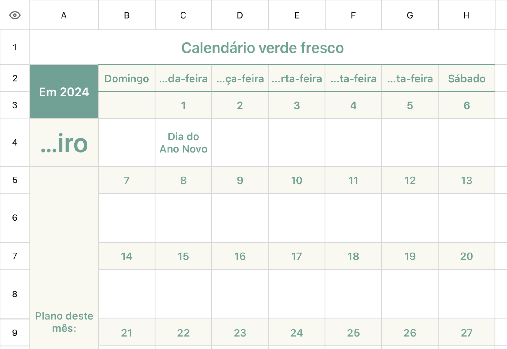 Calendário verde fresco